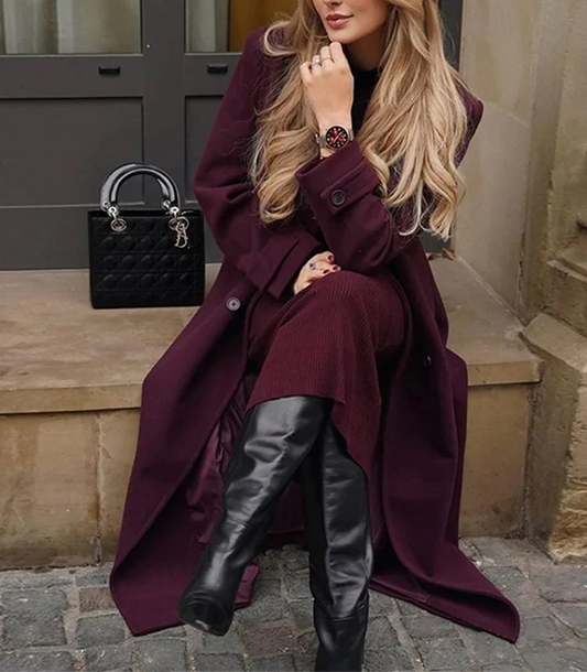Bordeaux Lapel Maxi Coat