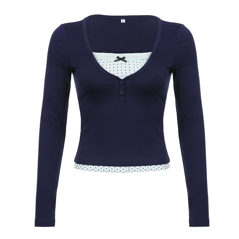Contrast Bow V-Neck Top