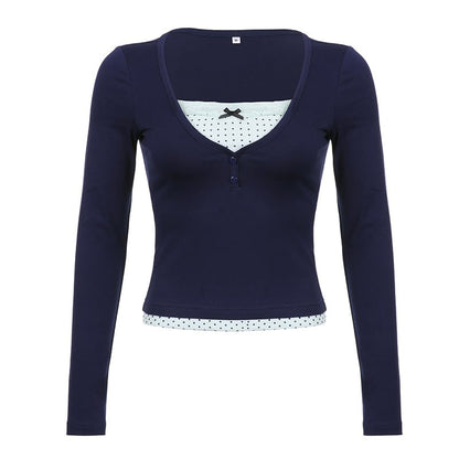 Contrast Bow V-Neck Top