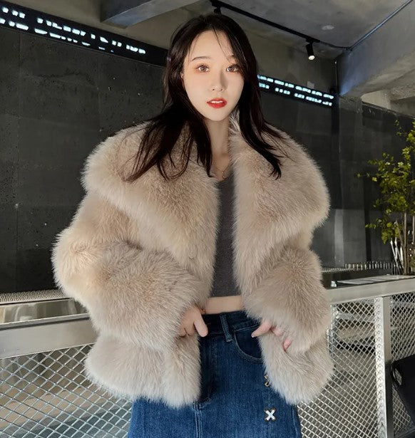 Lapel Faux Fur Coat