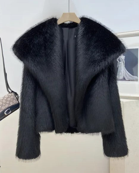 Lapel Faux Fur Coat