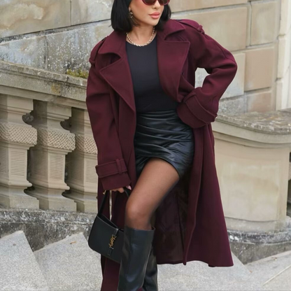 Bordeaux Lapel Maxi Coat