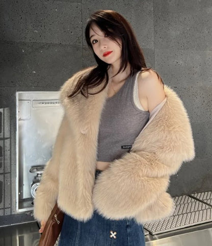 Lapel Faux Fur Coat