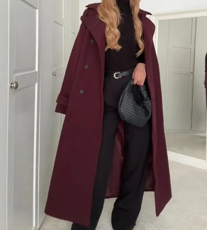 Bordeaux Lapel Maxi Coat
