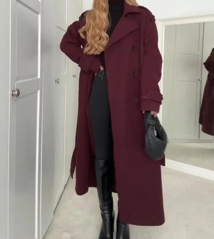 Bordeaux Lapel Maxi Coat