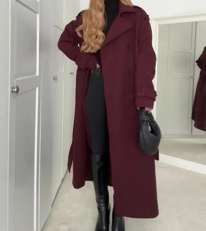 Bordeaux Lapel Maxi Coat